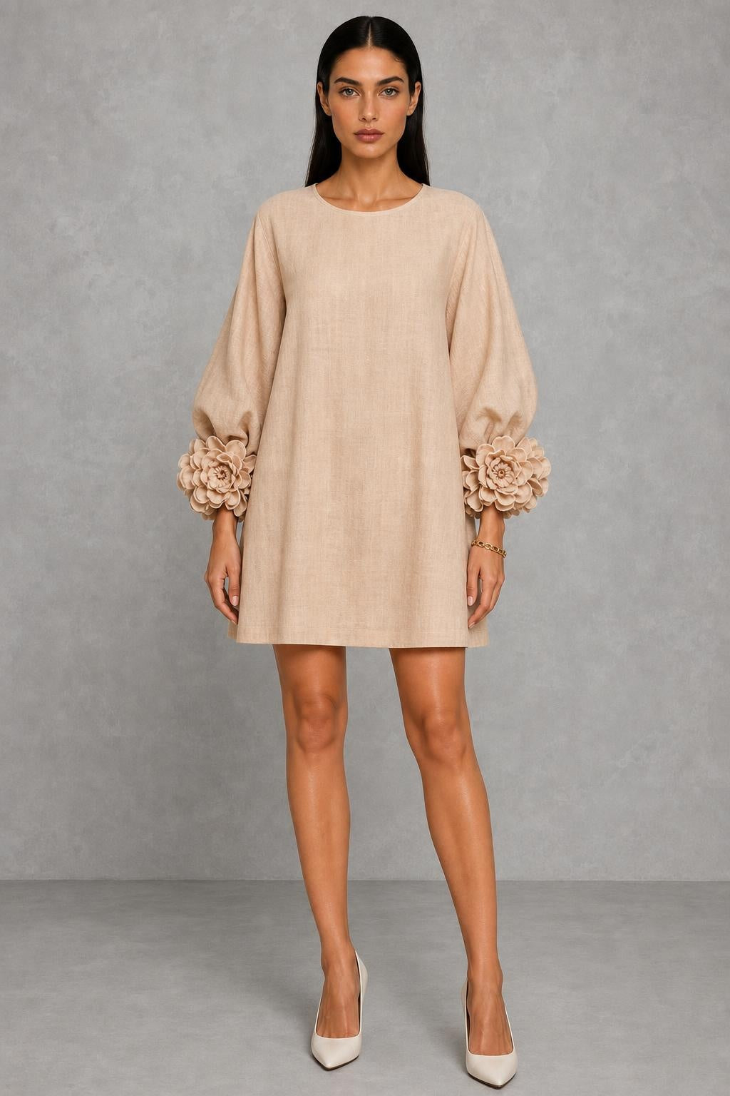 Additional view of Henrietta | Rosette-Cuff Button-Front Mini Dress