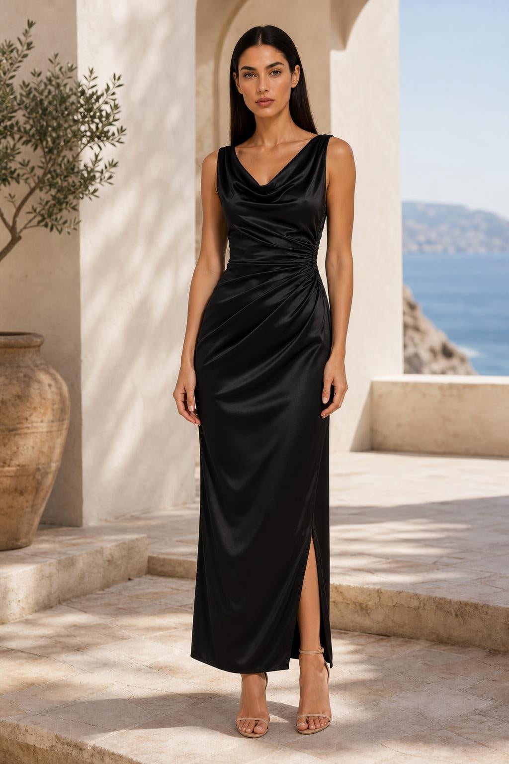 Ivy | Cowl-Neck Side-Split Maxi Dress — lifestyle — Helena [52e49145-bae0-4c9f-bb50-b23b0db92a5d]