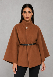 Nancy | High-Neck Belted Cape Jacket — studio_front — Helena [ba89c89c-45f1-4eb2-a50c-6ecfdcd23a90]