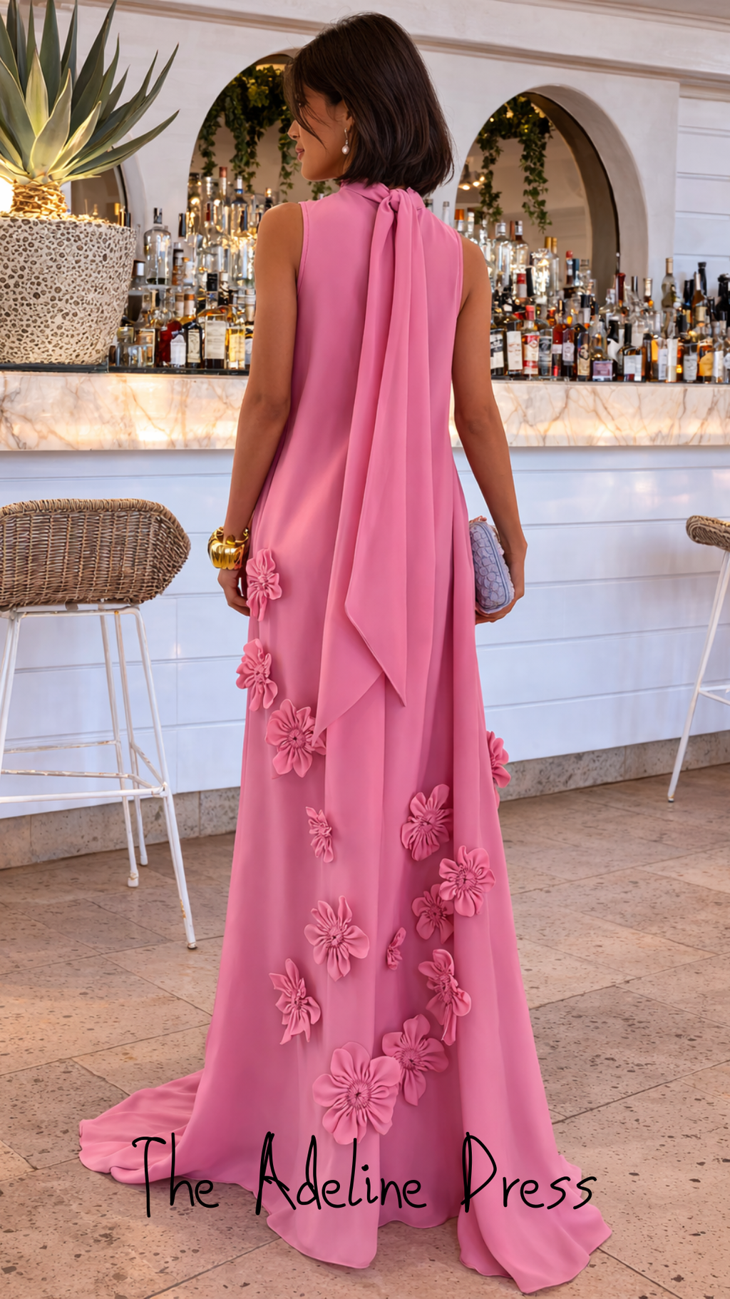 Cecilia | 3D Floral High-Neck Maxi Dress