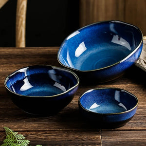 Deep Sea Artisan Ceramic Bowl Set, Three-Piece