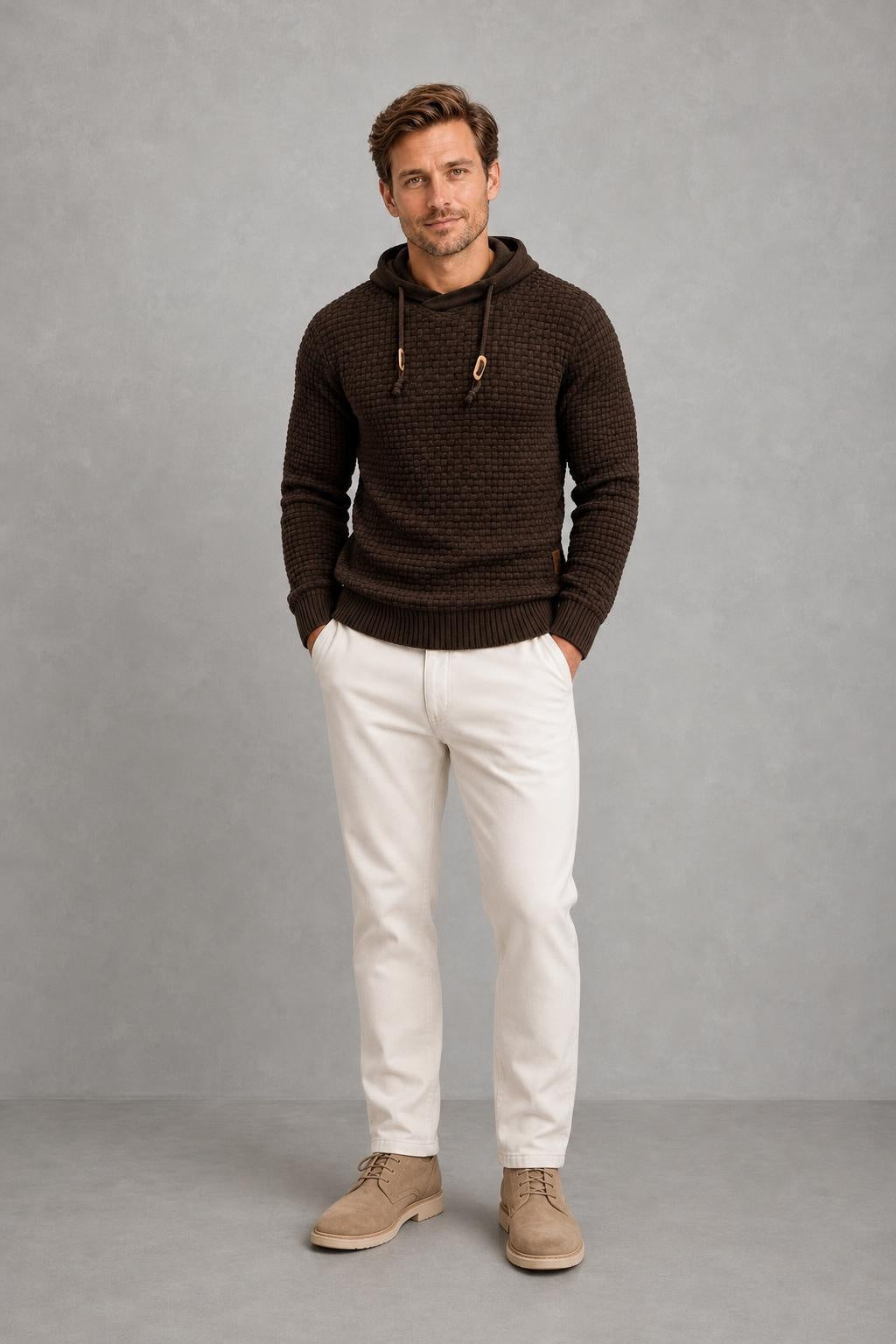 Joseph | Textured Drawstring Knit Hoodie — lifestyle — Charles [89655840-738e-4b9a-b56a-df881ddb6262]