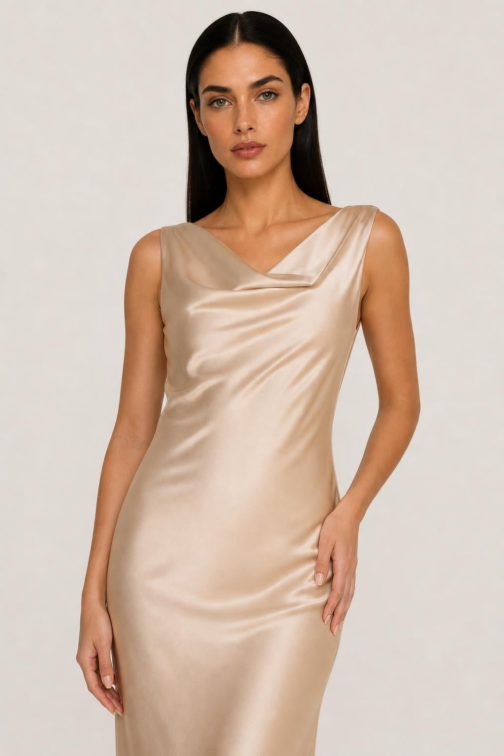 Additional view of Daphne | Cowl-Neck Backless Satin Maxi Dress