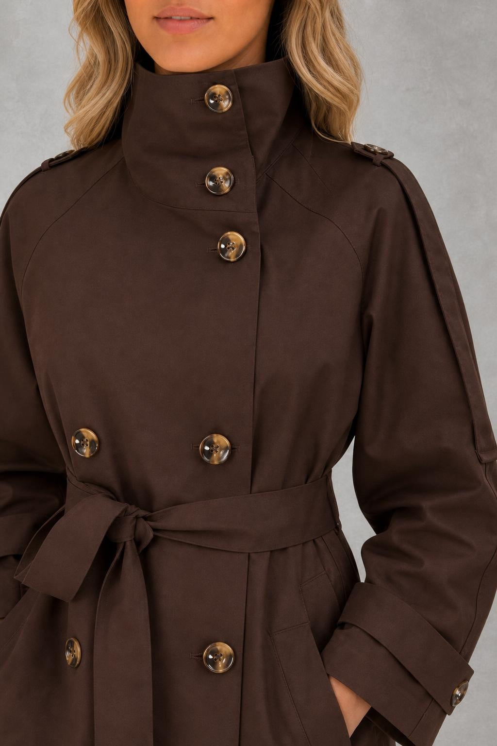 Layla | High-Collar Belted Trench Jacket — studio_closeup — Sofia [261277ab-cebe-4e27-bbbb-cf74ded04a84]