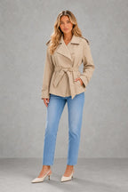 Sadie | Tie-Waist Short Trench Jacket — lifestyle — Sofia [90734401-b6d9-4dcb-b5da-f6db3cc80beb]