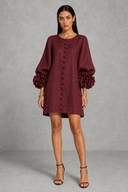 Additional view of Henrietta | Rosette-Cuff Button-Front Mini Dress