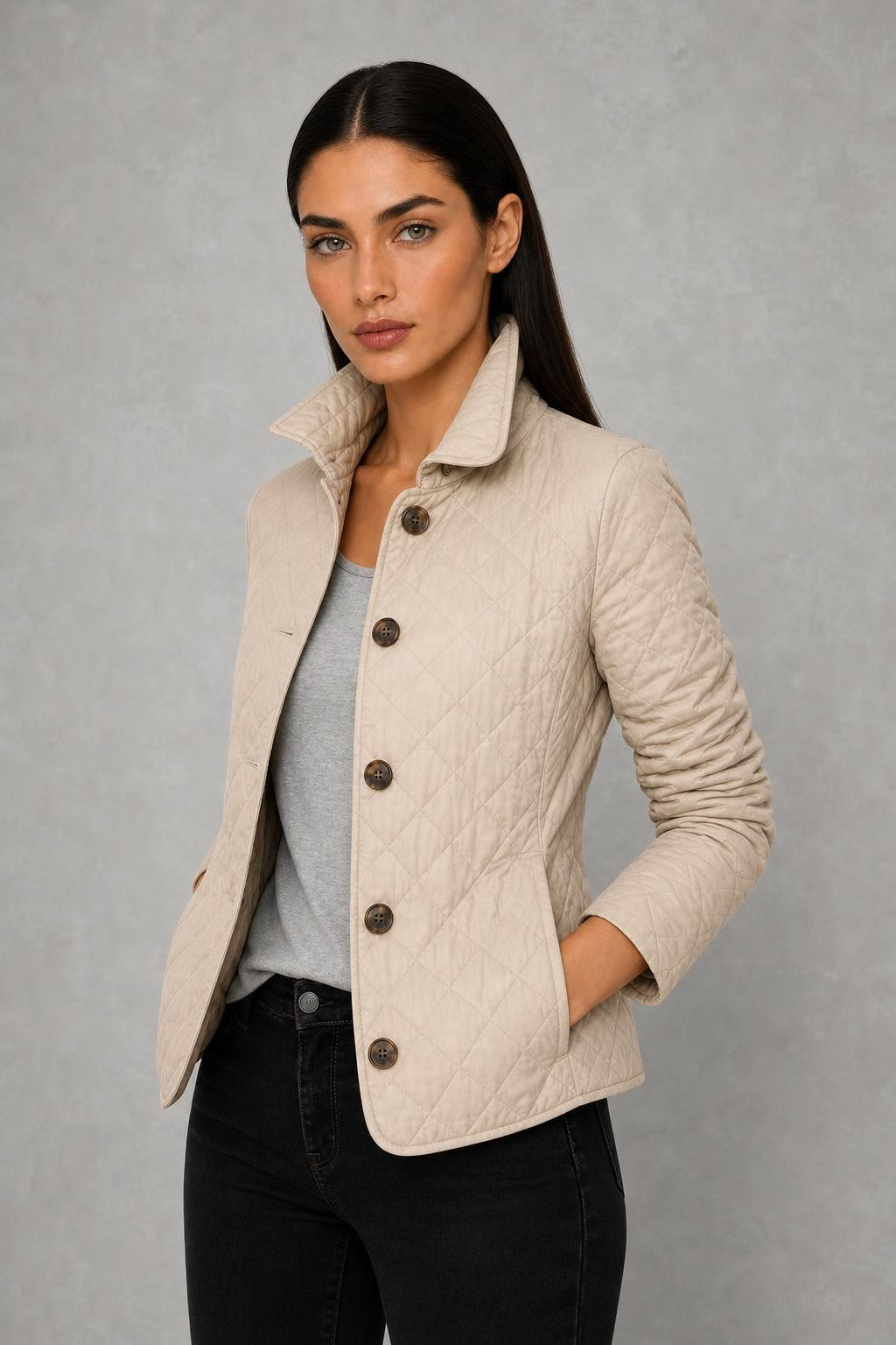 Tessa | Check-Cuff Quilted Jacket — studio_three_quarter — Helena [0cd87c41-0899-4867-9a60-fa860f517652]