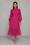 Ivey Openwork Lace Midi Dress — studio_front — Helena [1b49997d-62d4-425a-aa8a-446aa6ba5b04]