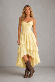 Additional view of Rosalie | Lace-Trim Corset Midi Dress