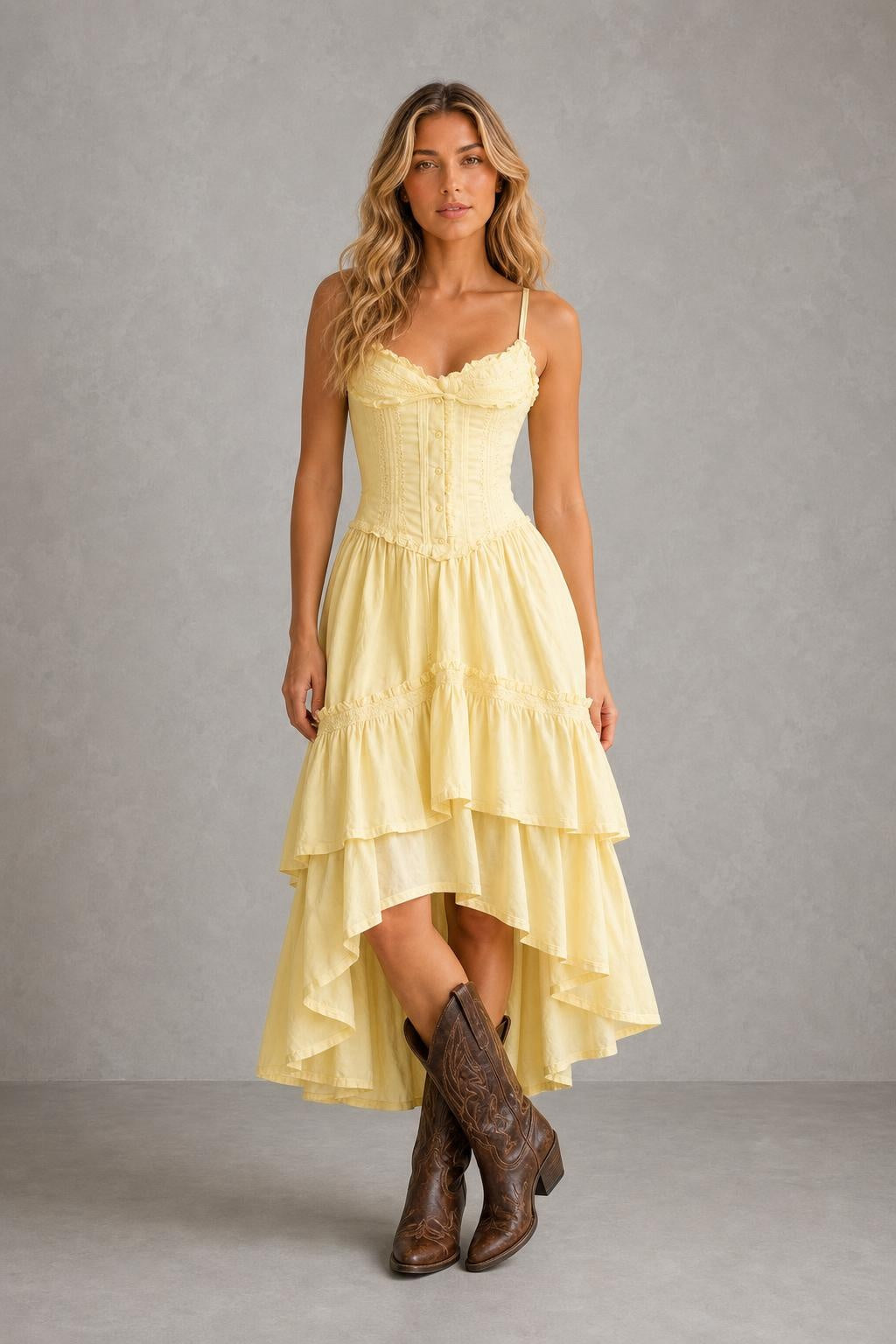 Additional view of Rosalie | Lace-Trim Corset Midi Dress