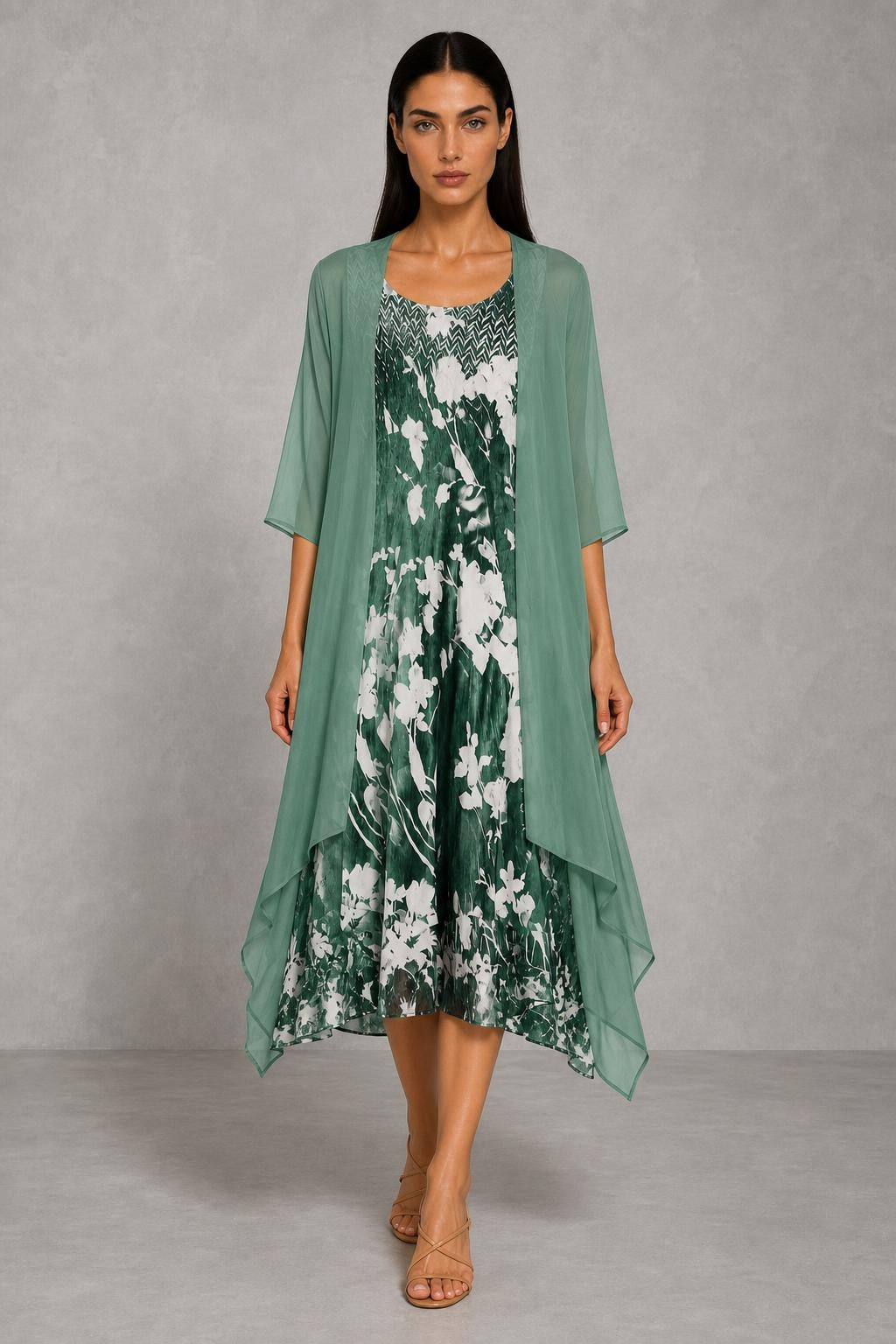 Additional view of Olivia | Floral Two-Layer Midi Dress