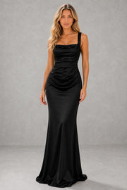 Eva | Lace-Up Back Ruched Maxi Dress — studio_front — Sofia [04990243-fc0d-497b-bddb-0a1a9feed82b]