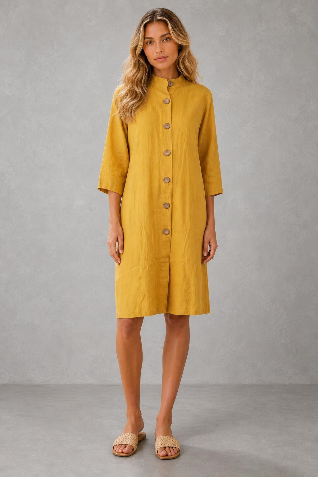 Additional view of Marina | Linen Button-Front Midi Dress