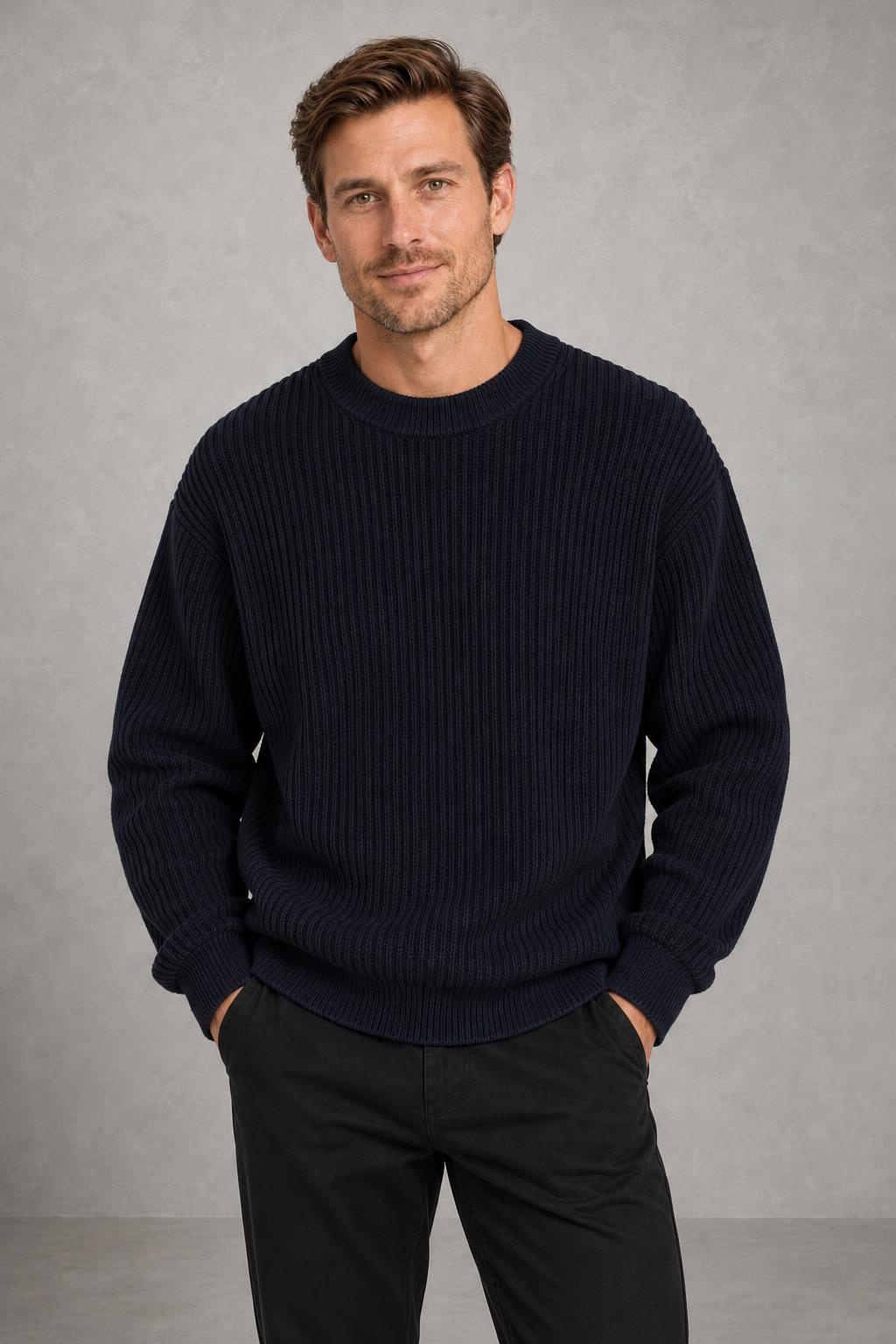 Harvey | Ribbed Drop-Shoulder Jumper — studio_front — Charles [d45895cb-da0a-421a-97a8-5b54fec23cd3]