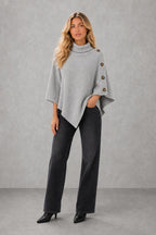 Darcie | Button-Shoulder Asymmetric Knit Poncho — lifestyle — Sofia [54dc6d2e-d7ab-42cf-bae7-80848aeb48e9]