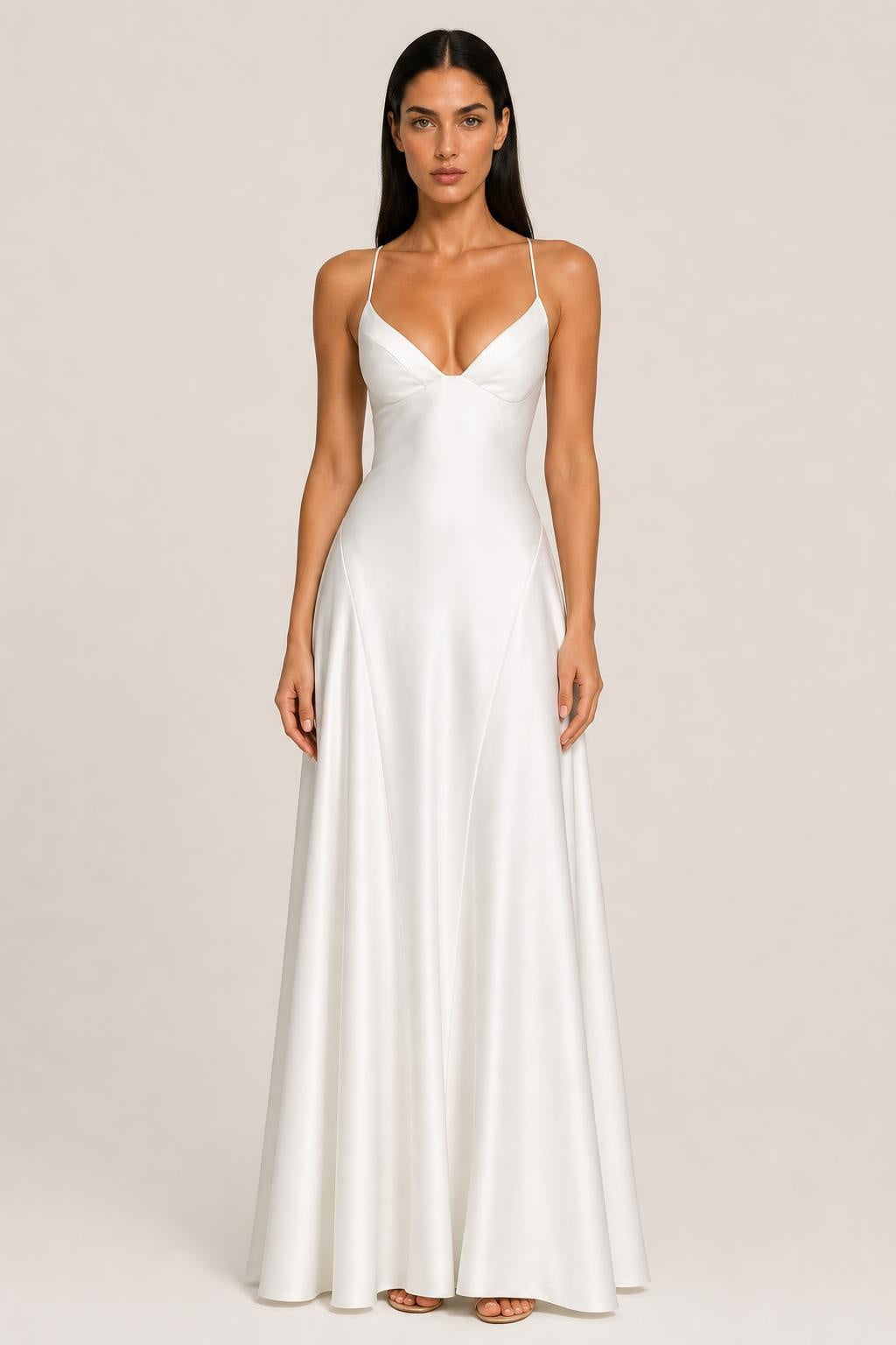 Delfina | V-Neck Satin Maxi Dress