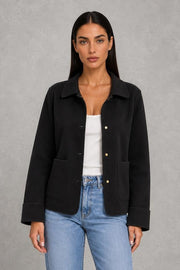 Molly | Patch-Pocket Collared Jacket — studio_front — Helena [209a6b58-05f8-4960-b00f-09d69e2d4bfc]