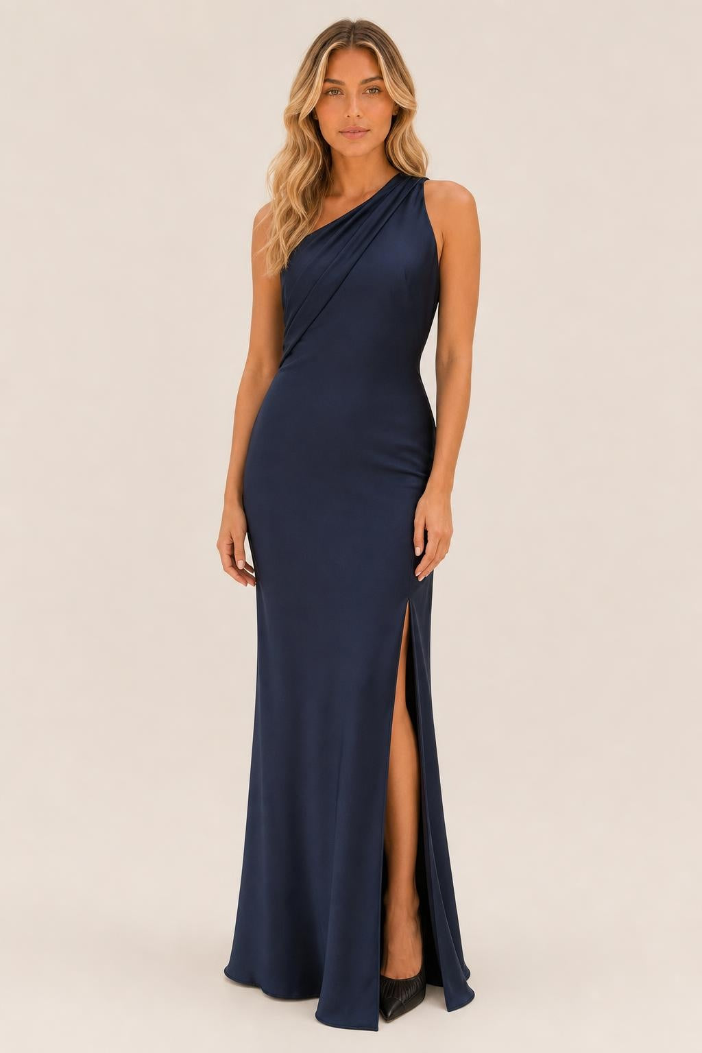 Additional view of Antonella | One-Shoulder Draped Satin Maxi Dress