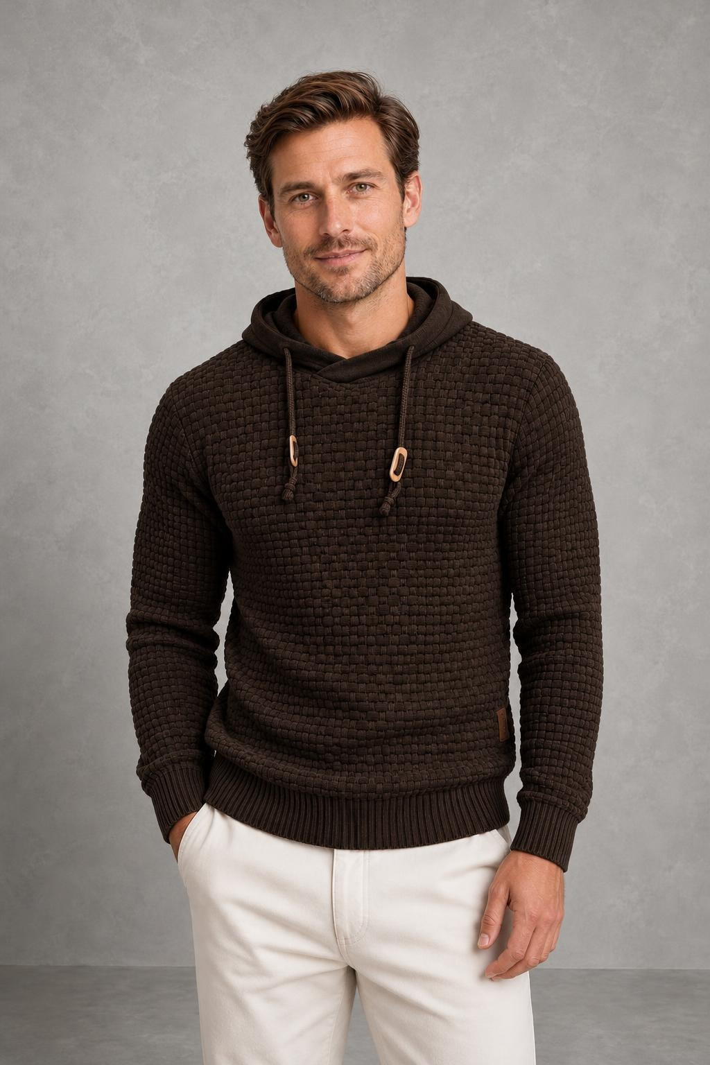 Joseph | Textured Drawstring Knit Hoodie — studio_front — Charles [3ee409aa-e8ba-4248-b90f-3c417936d55d]