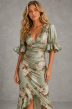 Anastasia | Asymmetrical Long Green Satin Dress — studio_closeup — Sofia [abff0a8f-1237-457b-8aeb-695941319cd0]