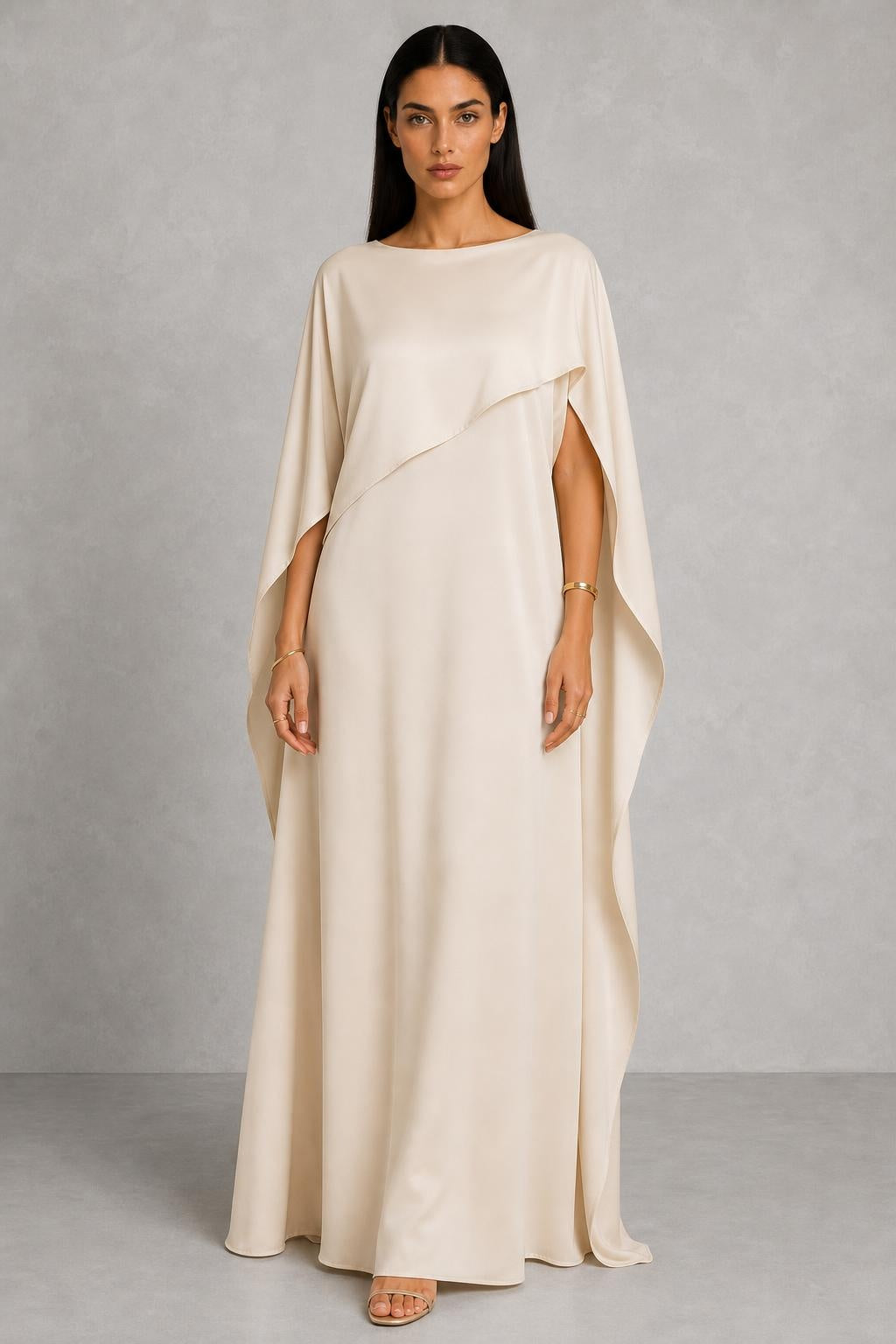 Summer | Round-Neck Draped Cape Maxi Dress — studio_front — Helena [f8ac2ec3-d00e-4f7a-80ca-d8e077f6a295]
