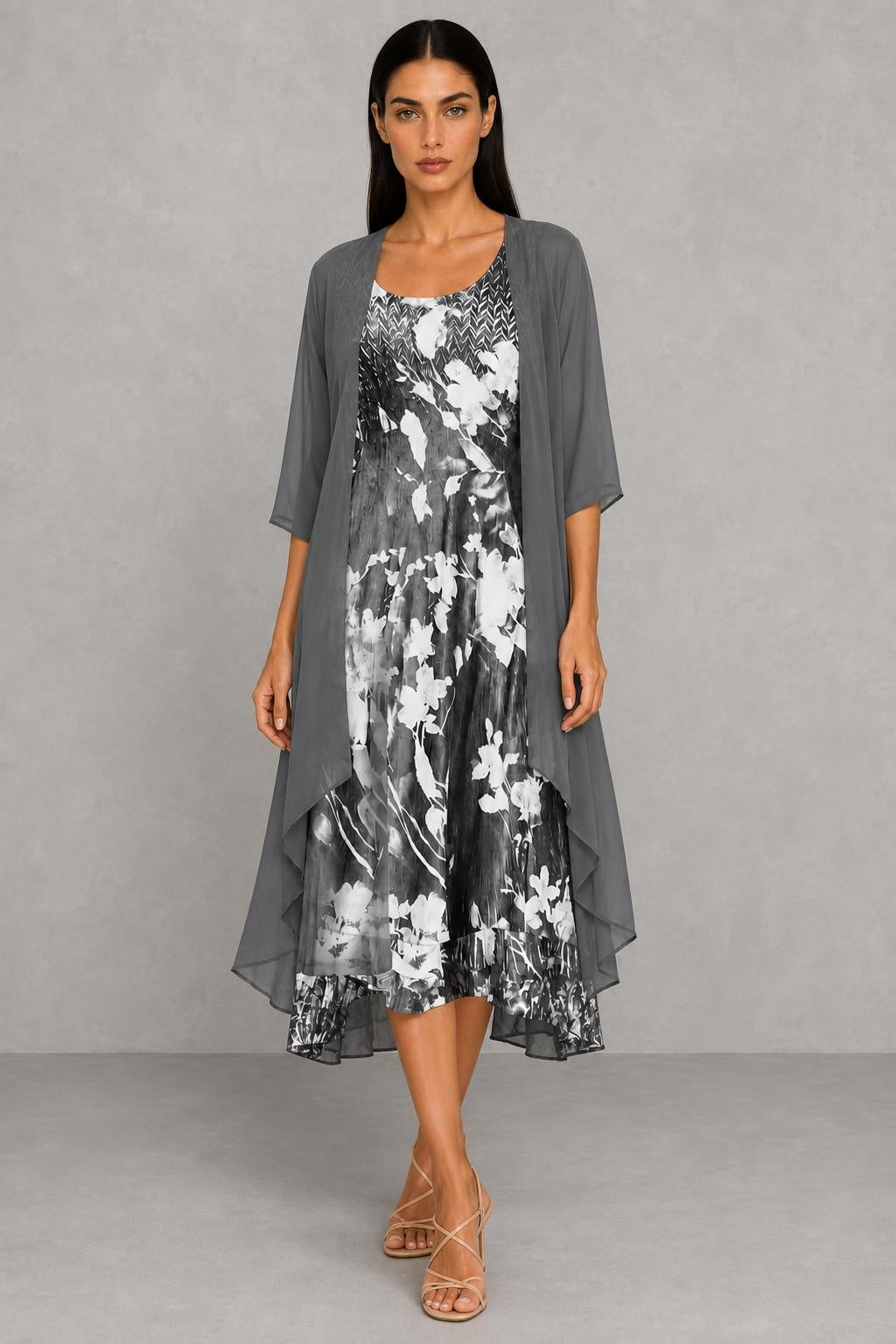Additional view of Olivia | Floral Two-Layer Midi Dress