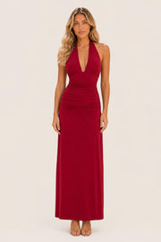 Norah | Plunging V-Neck Halter Maxi Dress with Side Split