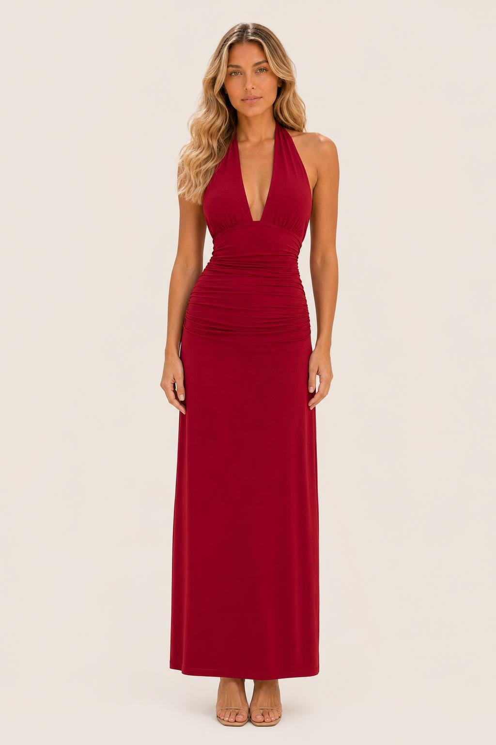Norah | Plunging V-Neck Halter Maxi Dress with Side Split