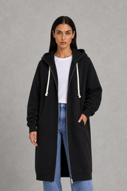 Martha | Longline Drawstring Zip Hoodie — studio_front — Helena [5e591c30-2fb0-434a-9468-1106b11ab780]