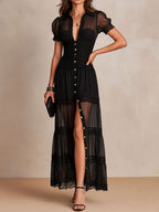 Rafaela | Puff-Sleeve Tulle & Lace Maxi Dress