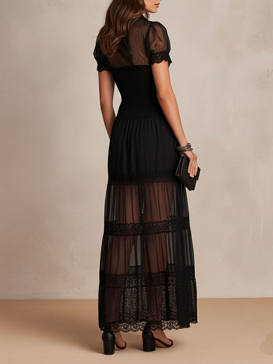 Rafaela | Puff-Sleeve Tulle & Lace Maxi Dress