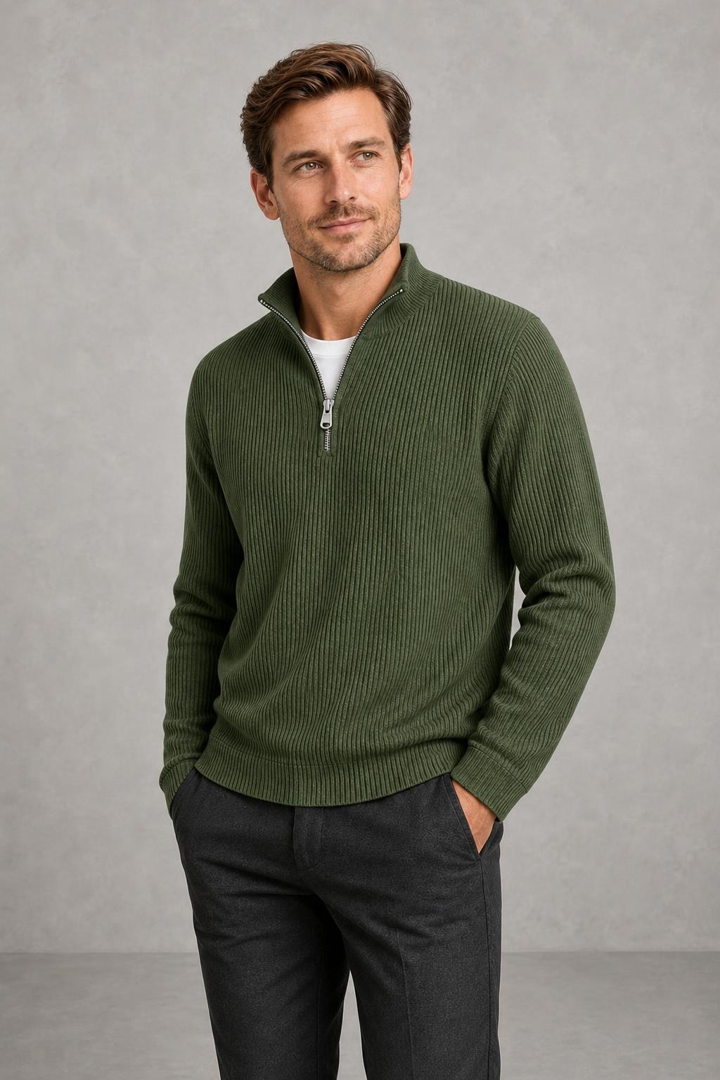 Jude | Ribbed Quarter-Zip Jumper — studio_three_quarter — Charles [f730d272-d121-4634-99d3-9aa490dafd89]