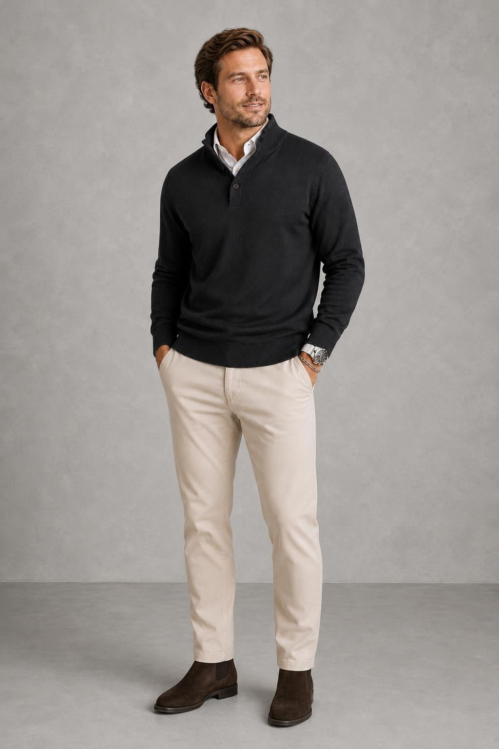 Max | Button-Neck Plain Knit Jumper — lifestyle — Charles [51ef2482-44ad-4585-8092-3f8d464510f3]
