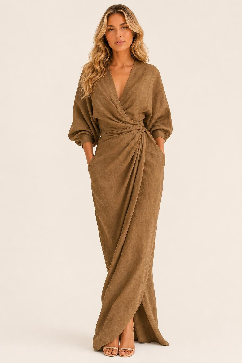 Additional view of Paloma | V-Neck Linen-Blend Maxi Dress