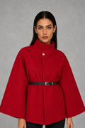 Nancy | High-Neck Belted Cape Jacket — studio_front — Helena [84908043-4b77-47b5-a142-c5baa452f34e]
