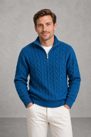 David | Cable-Knit Quarter-Zip Jumper — studio_front — Charles [cddac822-6871-4755-9aa4-ce830803c2a2]