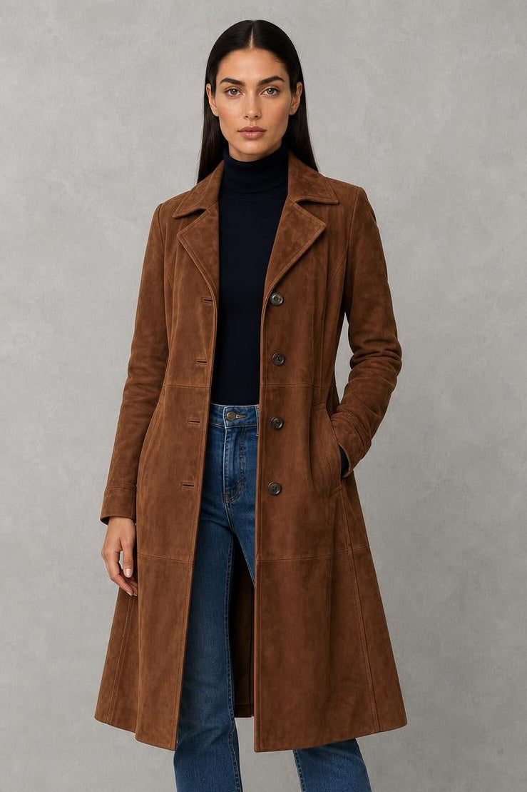 Jessica | Suede-Look Lapel Longline Coat — studio_front — Helena [62b7d89c-6b84-4fd4-b637-23978fcbf0ac]
