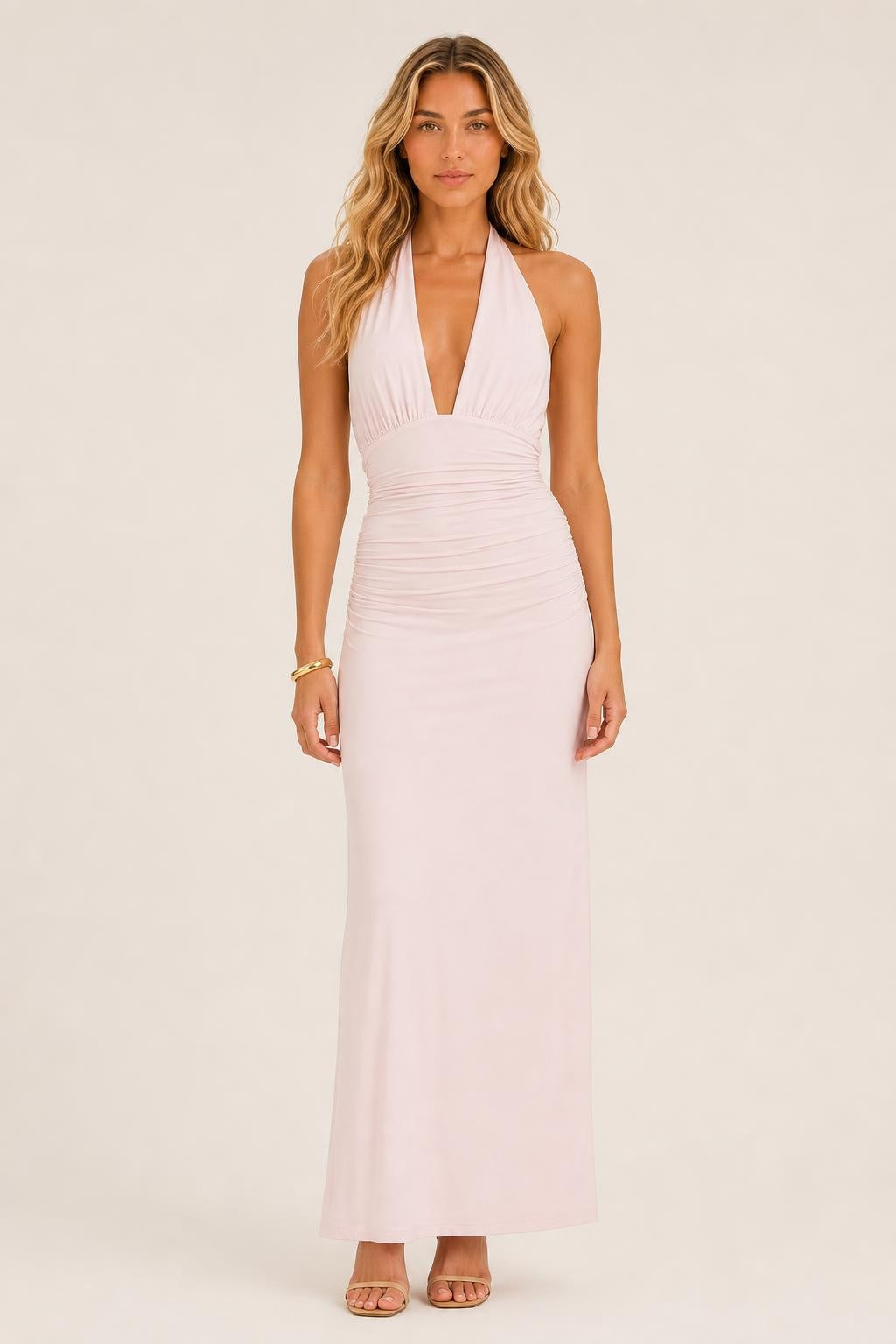 Norah | Plunging V-Neck Halter Maxi Dress with Side Split