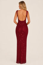 Additional view of Celeste | Metallic Square-Neck Backless Maxi Dress