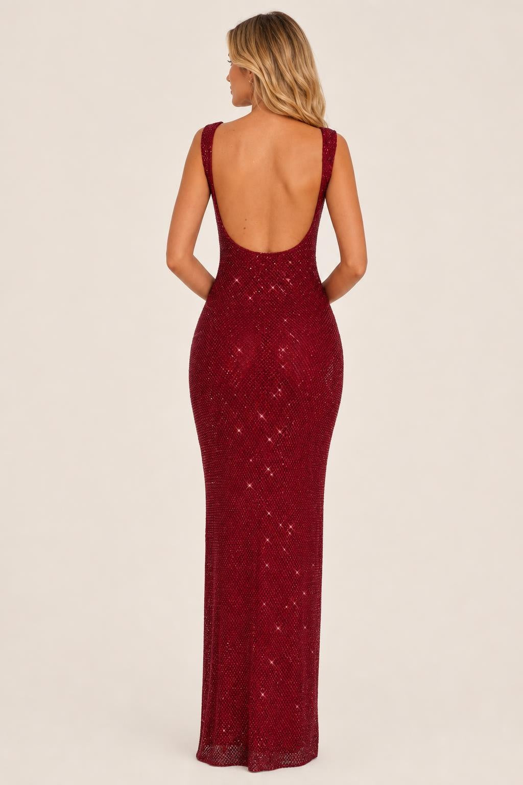 Additional view of Celeste | Metallic Square-Neck Backless Maxi Dress