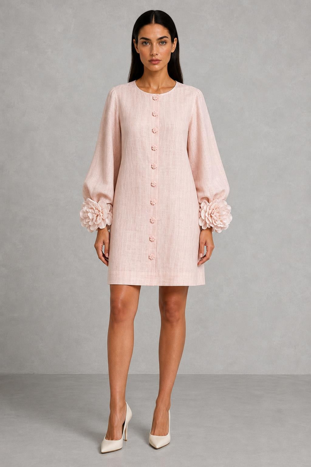 Additional view of Henrietta | Rosette-Cuff Button-Front Mini Dress