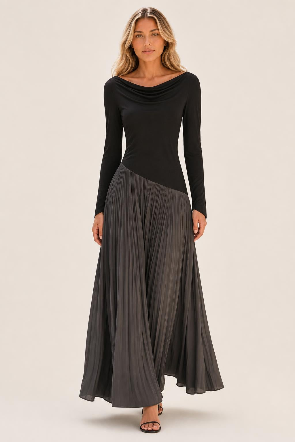 Celeste Draped Colour-Block Maxi Dress — studio_front — Sofia [d9b6c5cf-4efc-48e9-a559-e4c3aa8b907a]