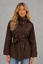 Layla | High-Collar Belted Trench Jacket — studio_front — Sofia [525dd915-9bb4-40d7-b1b2-7dc41f466d76]