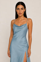 Constança | Draped-Back Satin Maxi Dress with Side Split