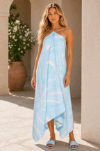 Additional view of Amara | Printed Halter Asymmetric Maxi Dress