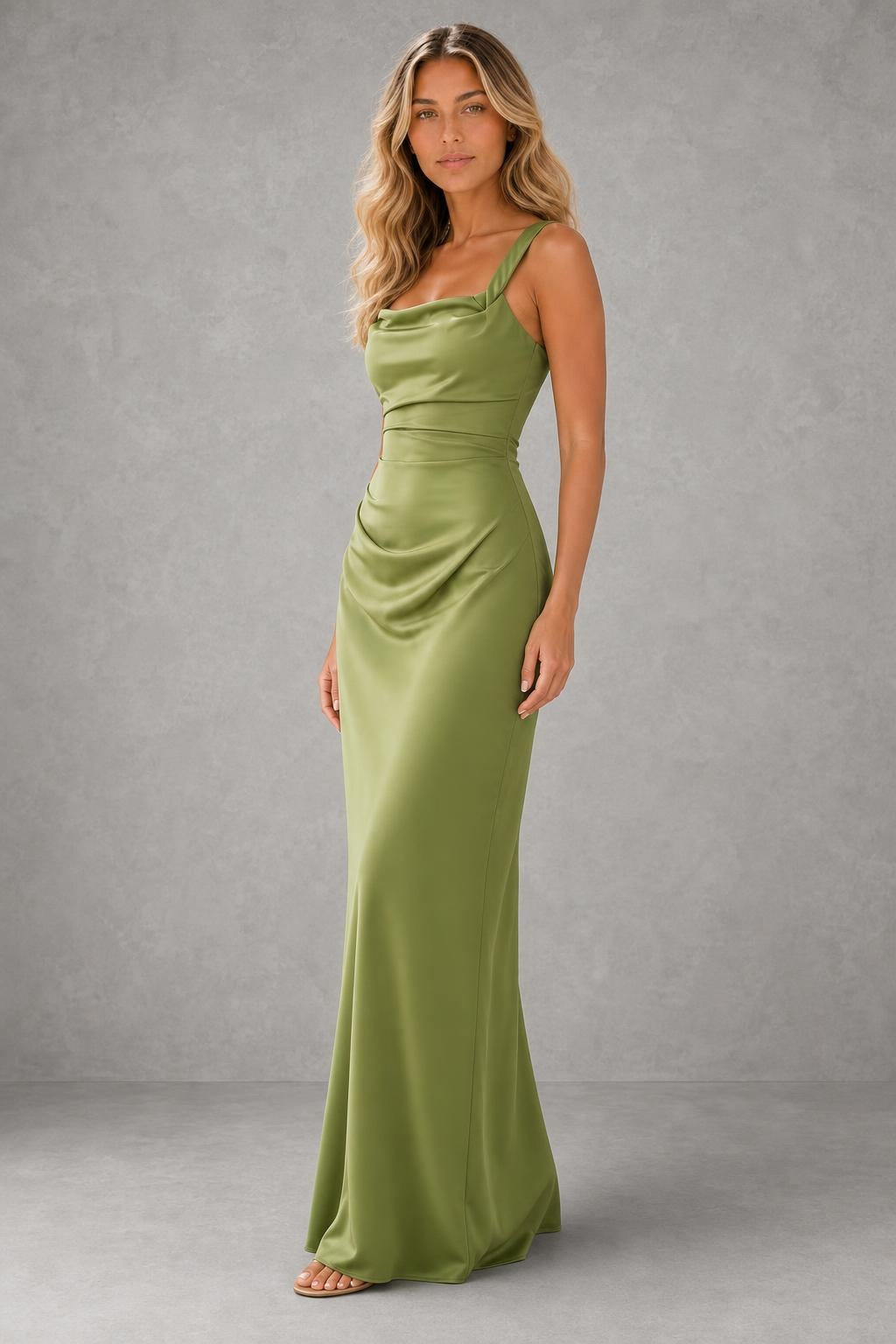 Eva | Lace-Up Back Ruched Maxi Dress — studio_three_quarter — Sofia [f517f976-adac-49d0-a084-a57f4504034e]