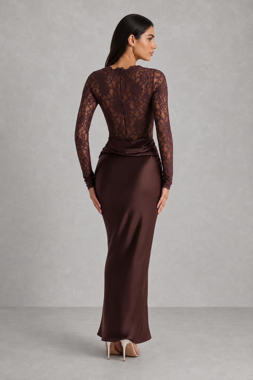 Additional view of Elodie | Lace V-Neck Mermaid Evening Gown