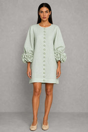 Additional view of Henrietta | Rosette-Cuff Button-Front Mini Dress
