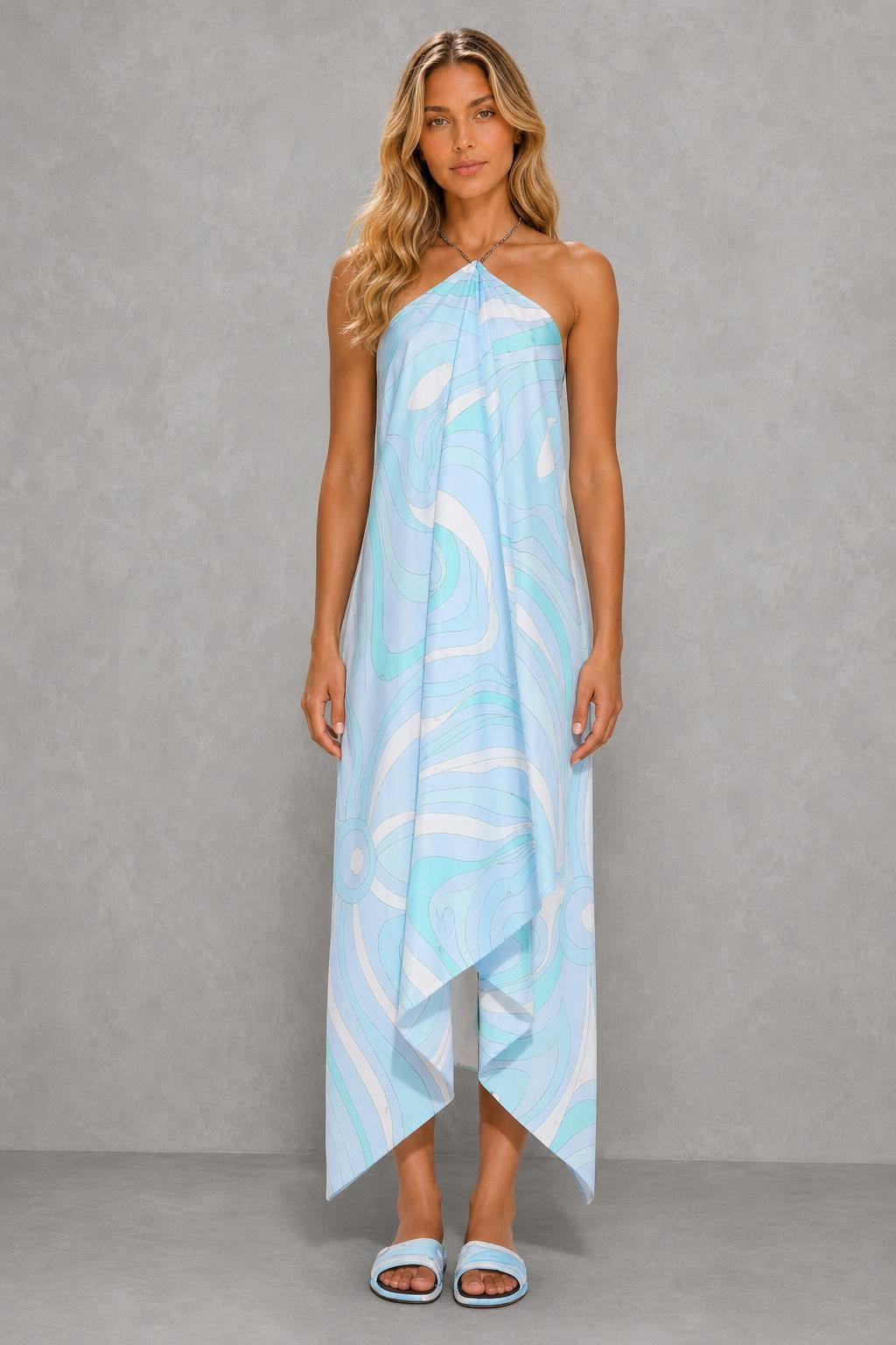 Amara | Printed Halter Asymmetric Maxi Dress