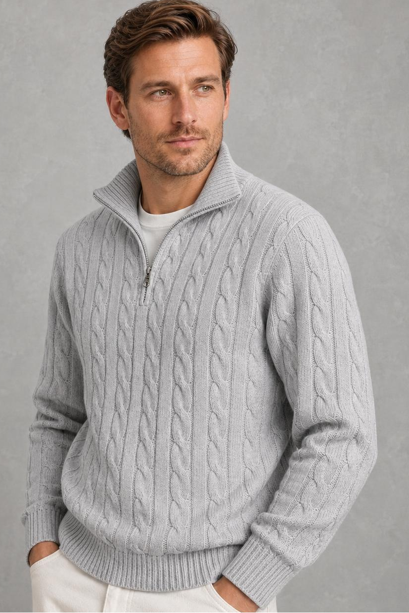 David | Cable-Knit Quarter-Zip Jumper — studio_three_quarter — Charles [381b4355-fc33-44e3-80f6-a25eaa43bcff]